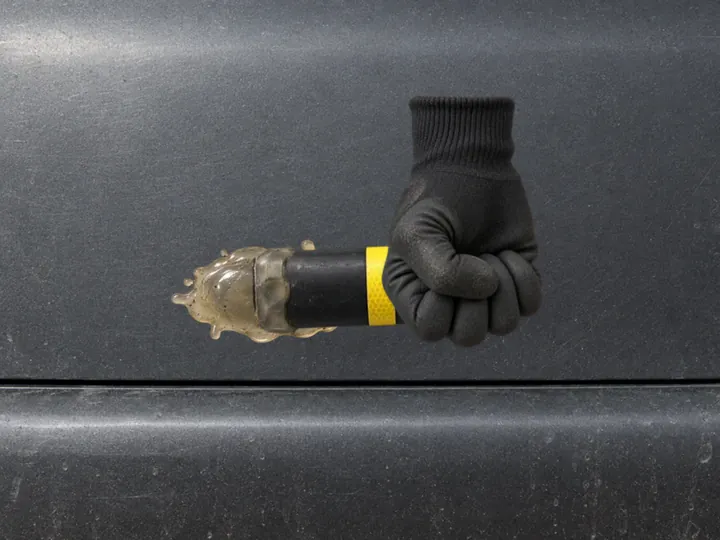 Police GPS tag glued to dark car paint