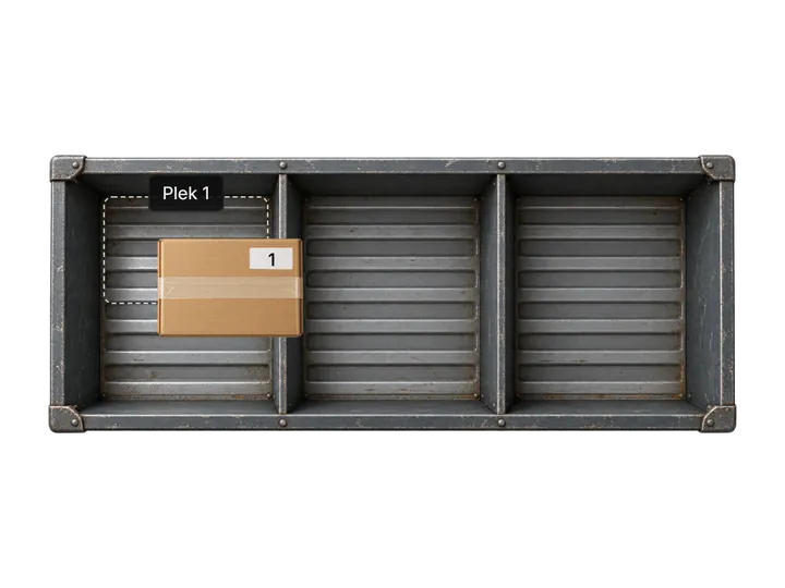 Cardboard parcel being carried into the first bay of a metal van rack