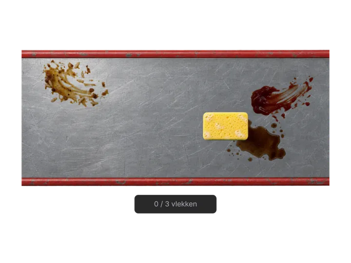 Yellow sponge scrubbing food stains off a steel canteen table
