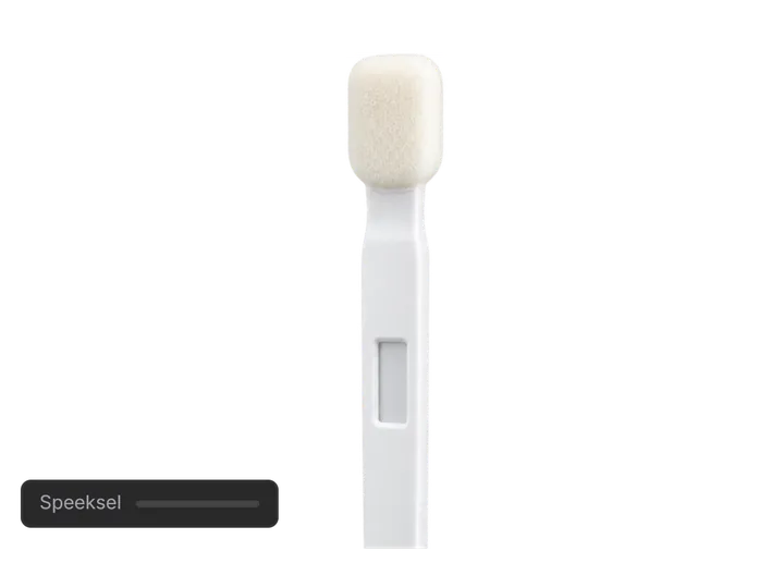 White saliva swab between two guide lines