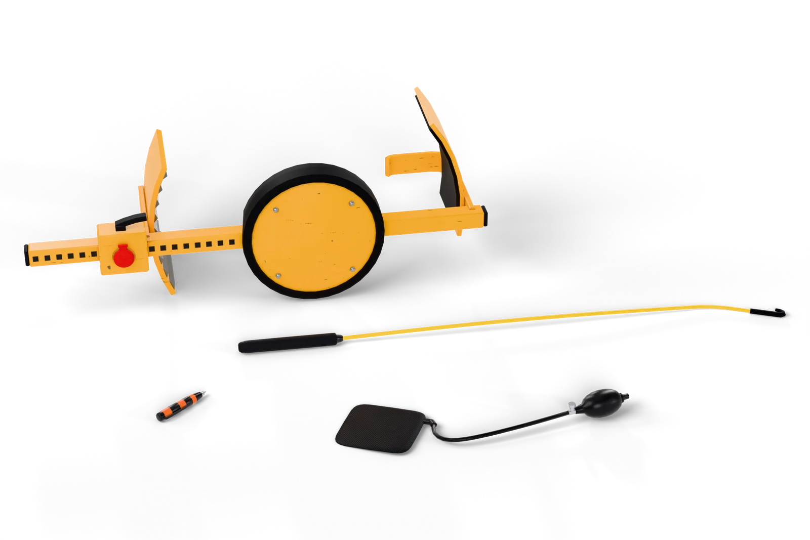 Wheel clamp and entry tools, studio render of the custom 3D model