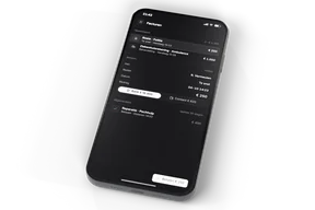 A dark smartphone with a graphite frame lying screen up, showing the invoice menu with two open invoices, the payment details and a button to pay 250 euros